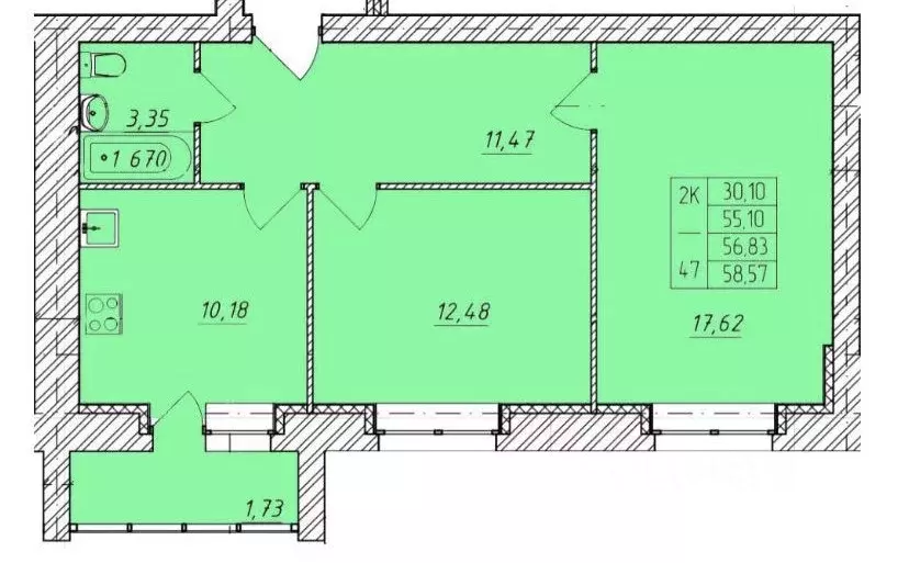 Продаётся 2-к квартира, 58.6 м - Фото 0