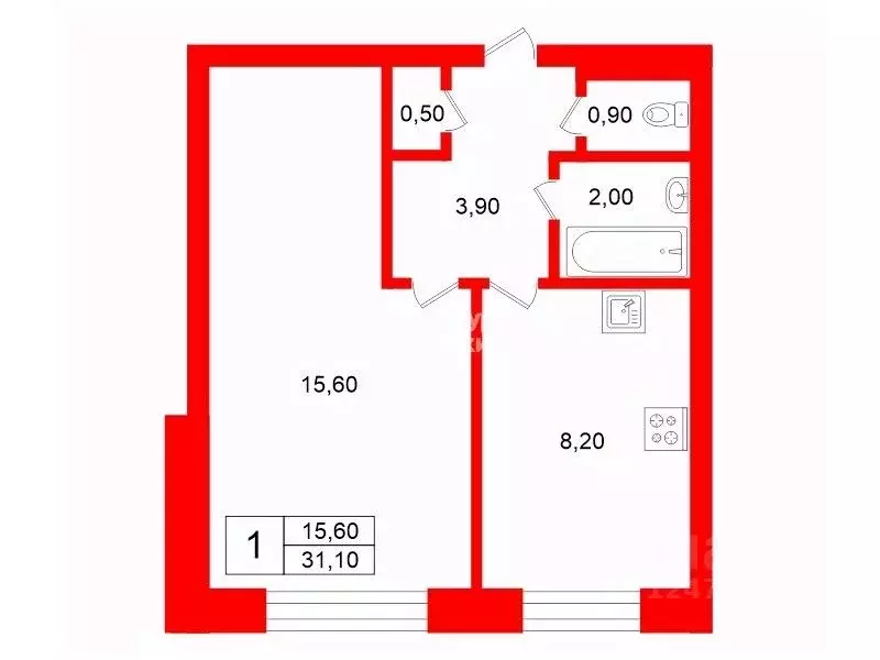 1-к кв. Санкт-Петербург ул. Софьи Ковалевской, 5К6 (31.1 м) - Фото 2