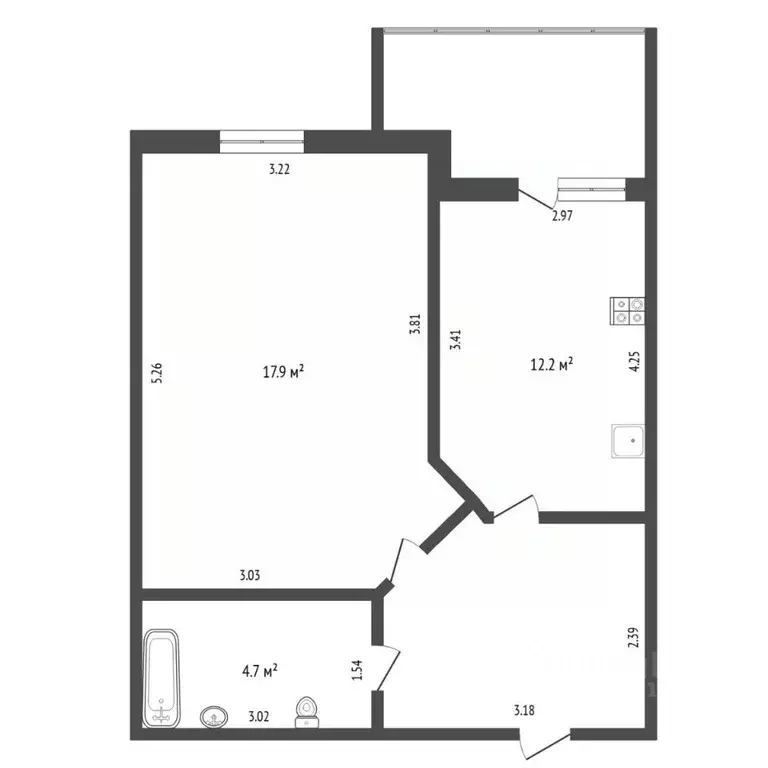 1-к кв. Тюменская область, Тюмень ул. Осипенко, 73 (42.1 м) - Фото 2