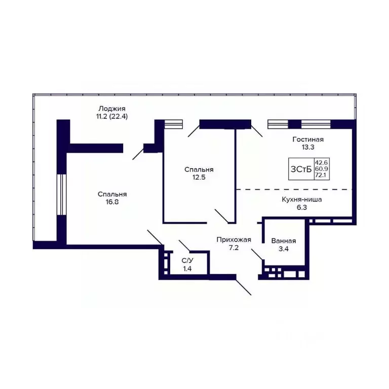 3-к кв. Новосибирская область, Новосибирск ул. Коминтерна, 1с (72.1 м) - Фото 0