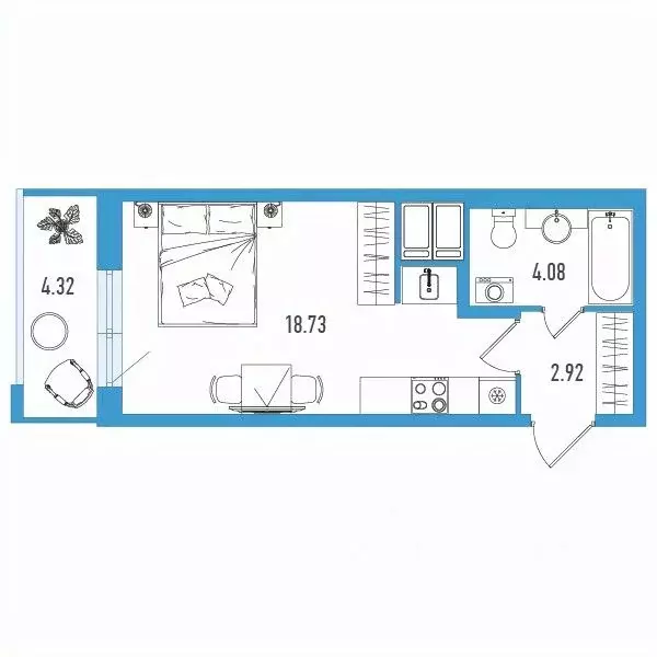 Студия Санкт-Петербург ул. Тельмана, 37 (27.03 м) - Фото 0