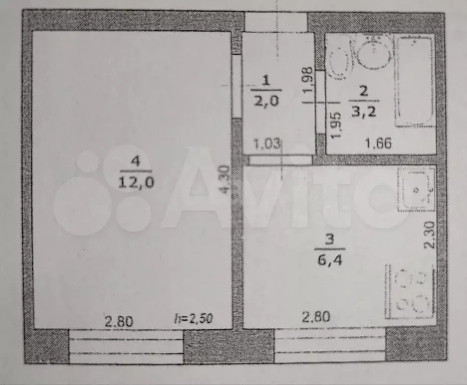 1-к. квартира, 23,6 м, 4/4 эт. - Фото 0