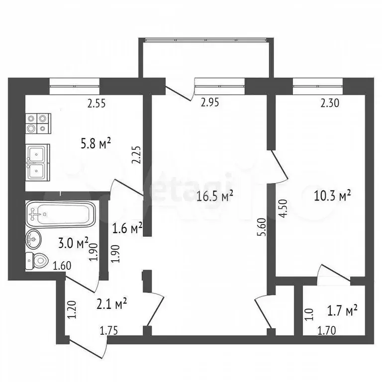 2-к. квартира, 41,5 м, 4/5 эт. - Фото 0