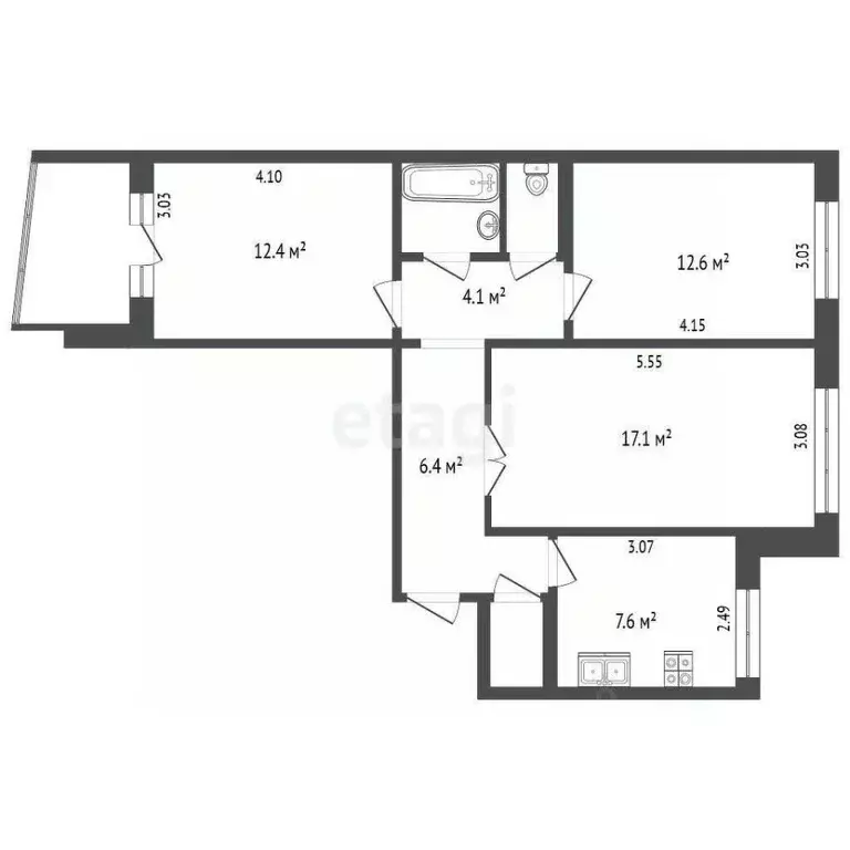 3-к кв. Челябинская область, Челябинск ул. Нахимова, 4 (68.0 м) - Фото 2