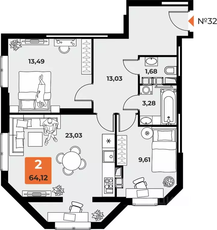 2-к кв. Самарская область, Самара просп. Карла Маркса, 231Б (63.4 м) - Фото 1