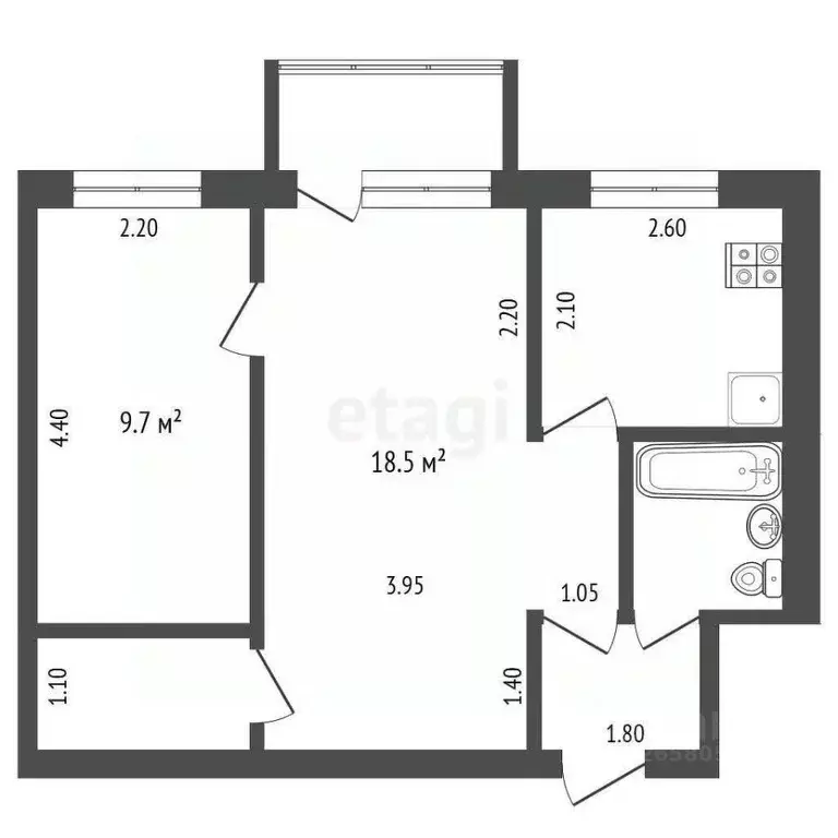 2-к кв. Кемеровская область, Новокузнецк Абашево мкр, ул. Ватутина, 12 ... - Фото 2