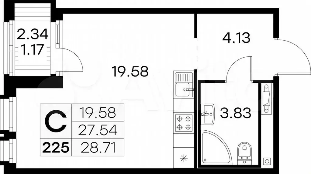 Квартира-студия, 28,7 м, 10/15 эт. - Фото 0