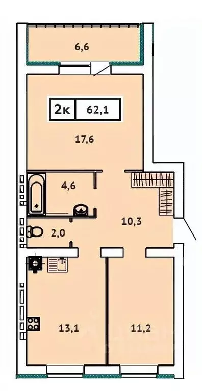 2-к кв. Ивановская область, Иваново ул. 2-я Чайковского, 40 (62.1 м) - Фото 0