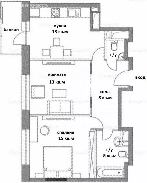 2-комнатная квартира: Москва, проезд Невельского, 1к1 (58.4 м) - Фото 0