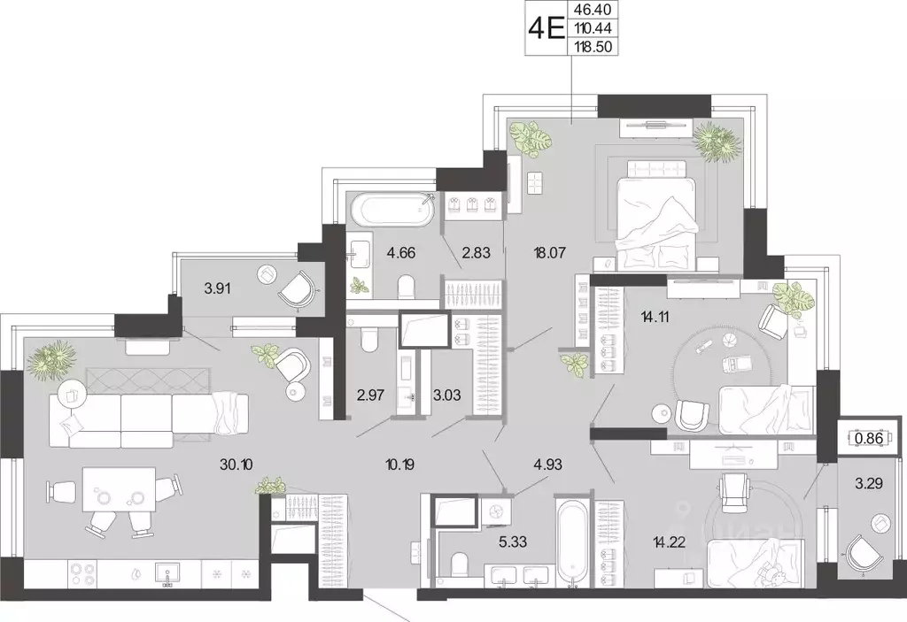 3-к кв. Тульская область, Тула ул. Фридриха Энгельса, 74 (118.5 м) - Фото 1