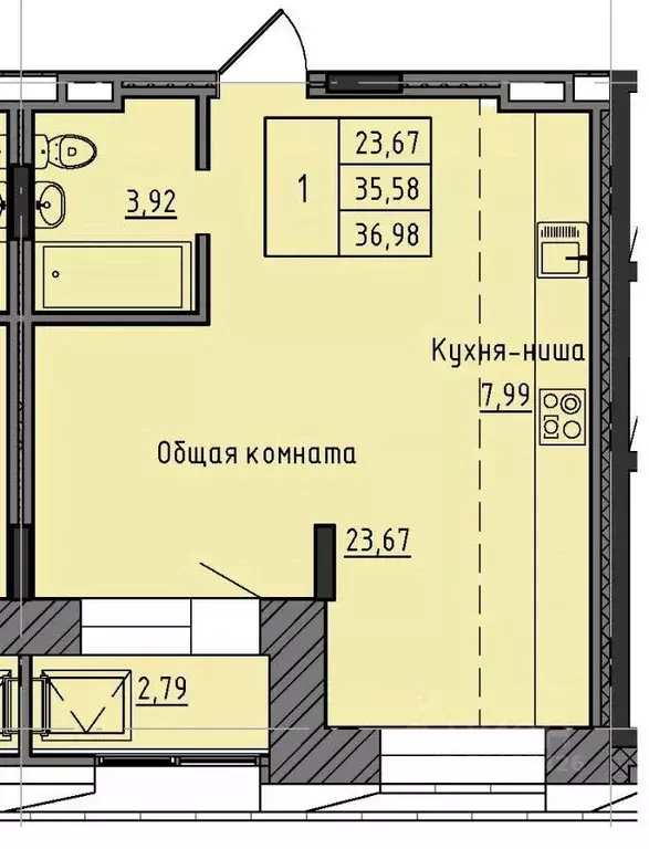 1-к кв. Саха (Якутия), Якутск 37-й кв-л,  (36.98 м) - Фото 1