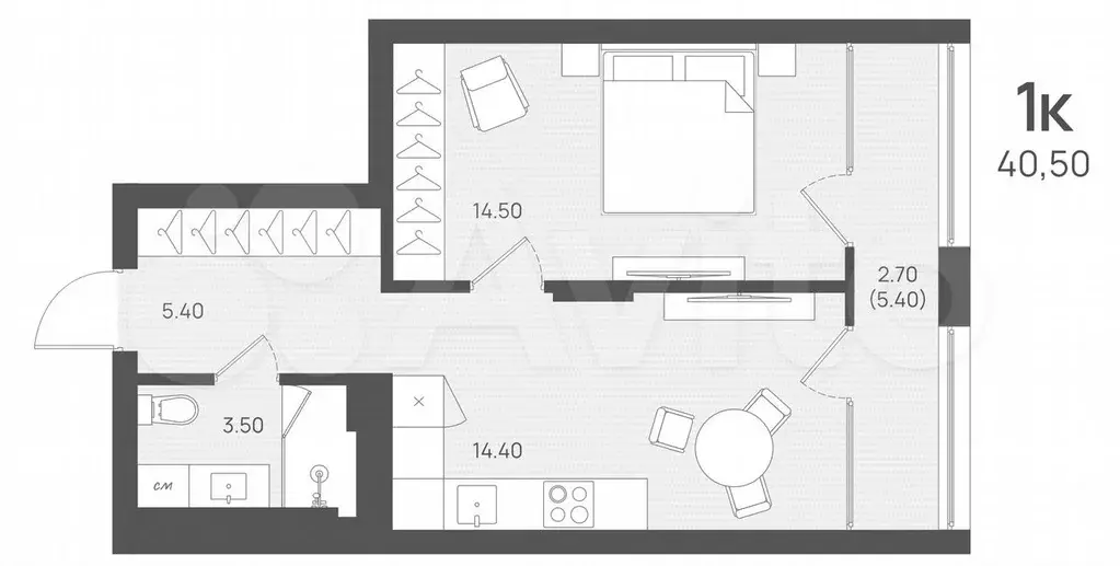 1-к. квартира, 40,5 м, 2/4 эт. - Фото 1