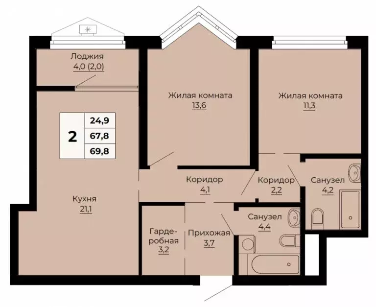 2-комнатная квартира: Екатеринбург, улица Одинарка, 6 (69.8 м) - Фото 1