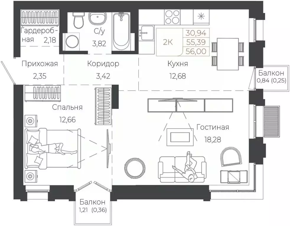2-к кв. Алтай, Майминский район, с. Майма ул. Энергетиков (56.0 м) - Фото 1