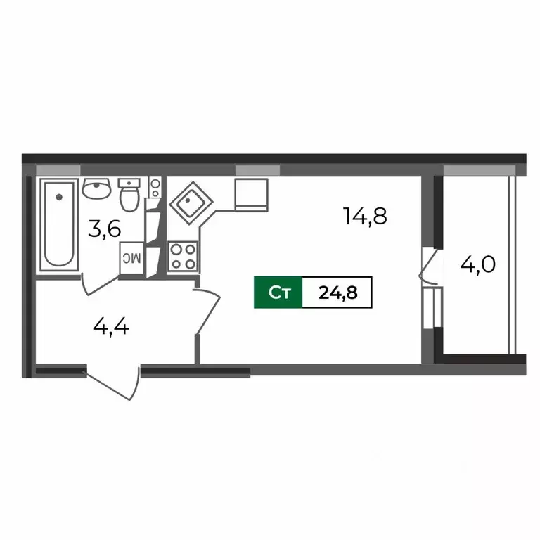 Студия Владимирская область, Владимир Сновицы-Веризино мкр,  (24.8 м) - Фото 1