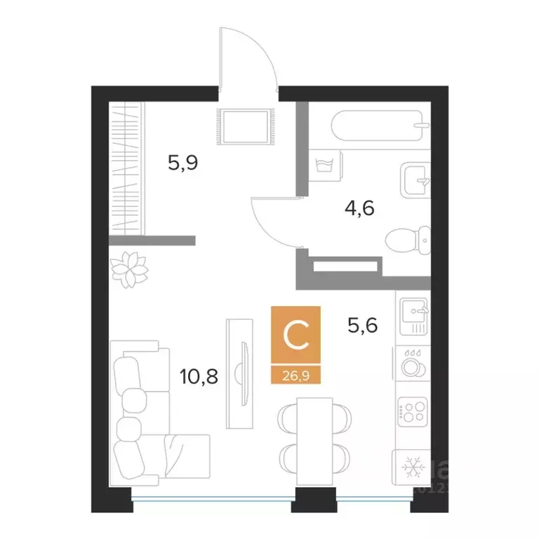 Студия Курская область, Курск Парковый квартал Чувства жилой комплекс ... - Фото 0