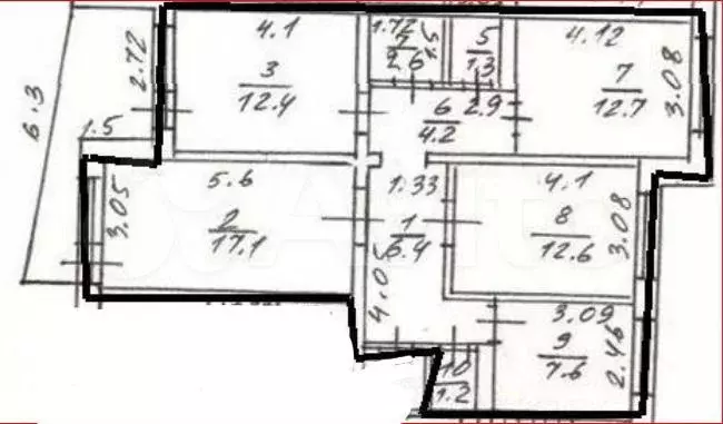 4-к. квартира, 78,1 м, 2/9 эт. - Фото 0