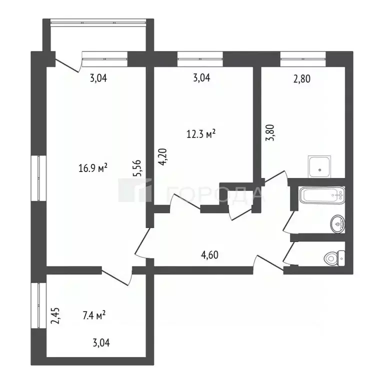 3-к кв. Кемеровская область, Новокузнецк ул. Новоселов, 15 (56.6 м) - Фото 2
