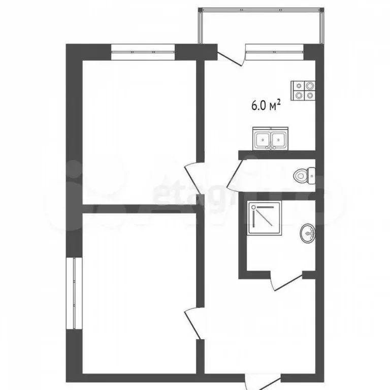 2-к. квартира, 51 м, 2/3 эт. - Фото 0