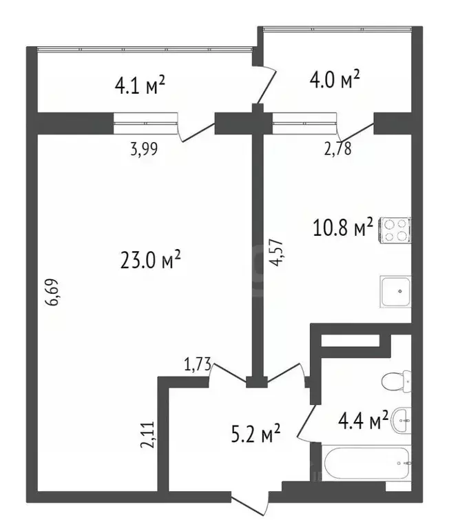 1-к кв. Тюменская область, Тюмень ул. Ю.-Р.Г. Эрвье, 30к1 (43.5 м) - Фото 2