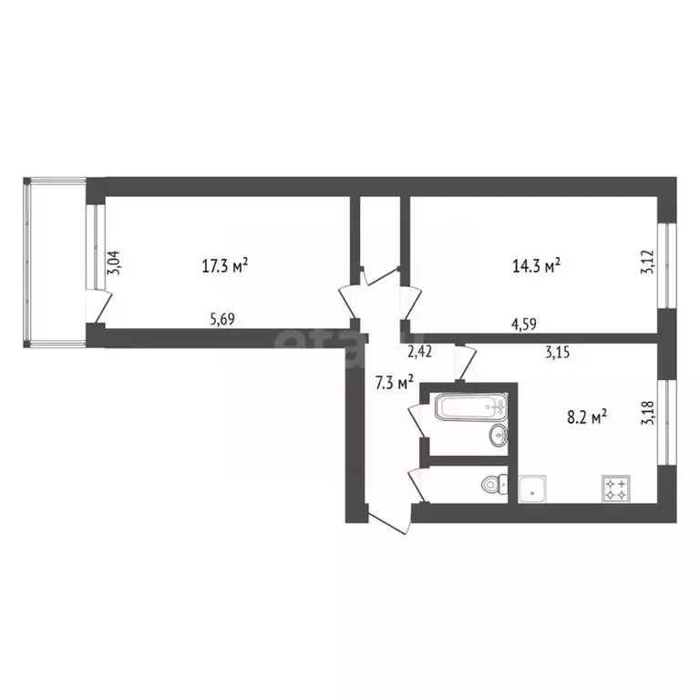 2-к кв. Амурская область, Благовещенск Зейская ул., 113 (52.0 м) - Фото 1