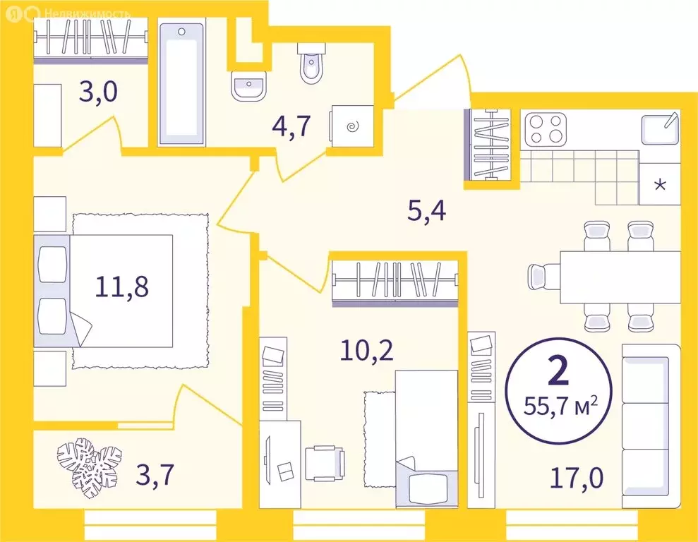 2-комнатная квартира: Екатеринбург, улица Репина, 111 (53.9 м) - Фото 0