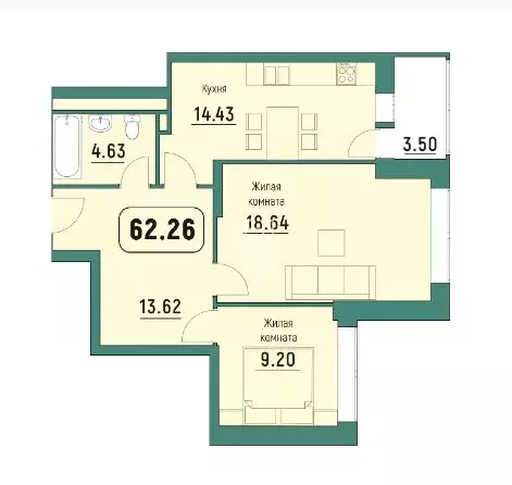 2-комнатная квартира: Калуга, Московская улица, 311к6 (62.26 м) - Фото 1