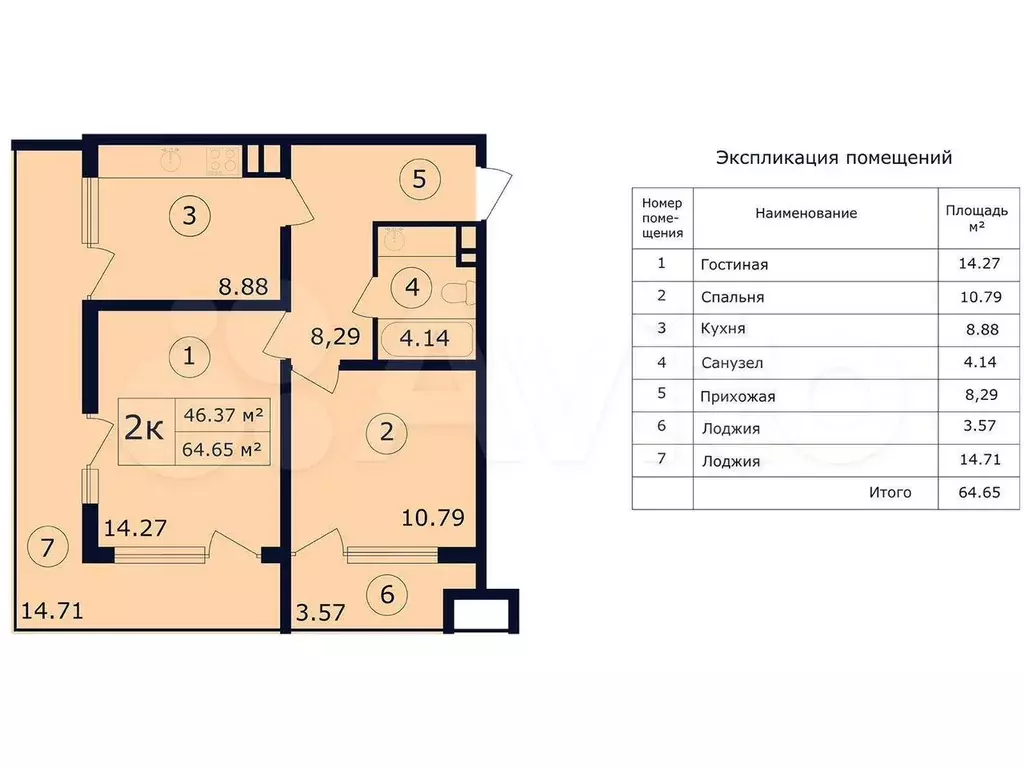 Апартаменты-студия, 28,5 м, 2/8 эт. - Фото 1