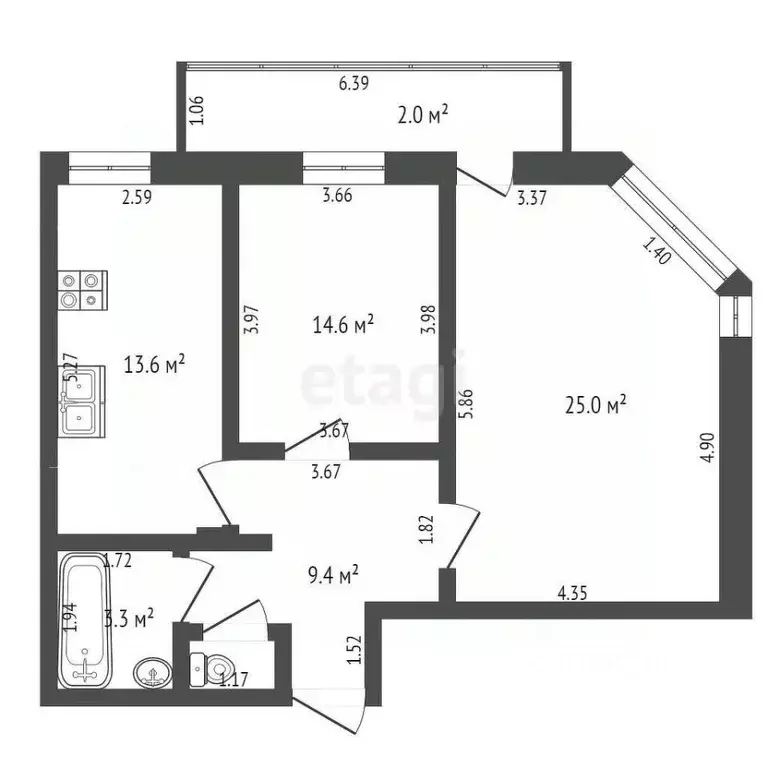 2-к кв. Татарстан, Альметьевск ул. Шевченко, 176 (67.0 м) - Фото 2