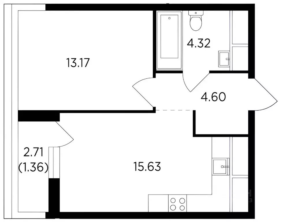 1-к кв. Московская область, Одинцово ул. Маршала Бирюзова, 7к3 (40.0 ... - Фото 1