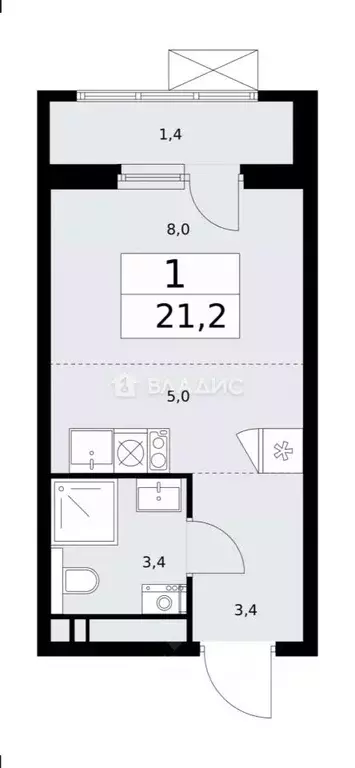 Студия Москва просп. Магеллана, 5 (21.0 м) - Фото 2