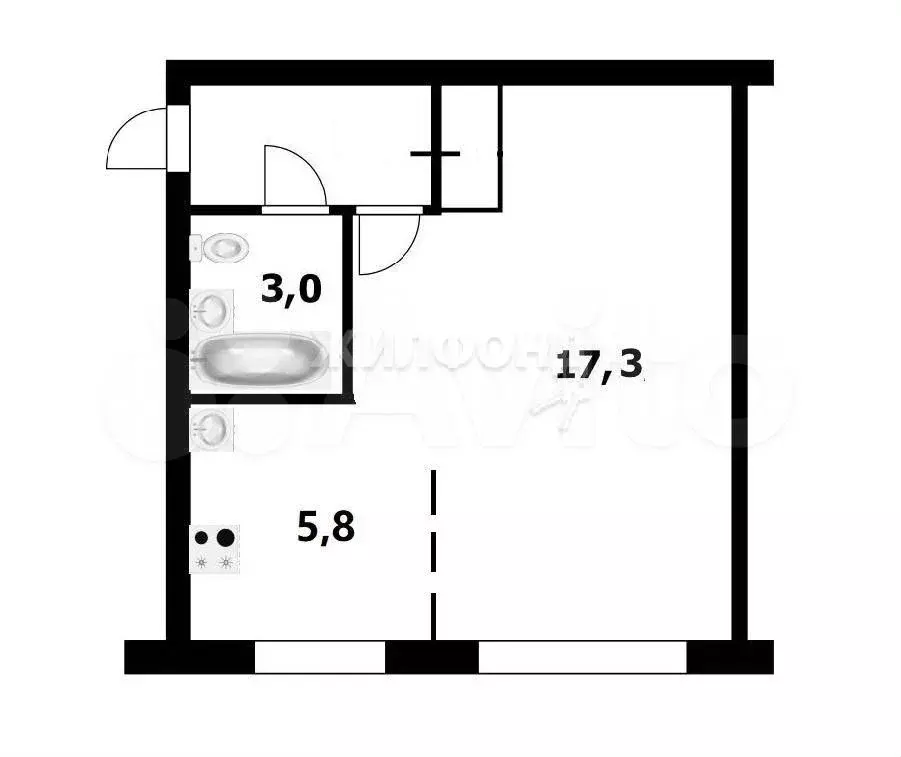 1-к. квартира, 29,9 м, 1/5 эт. - Фото 0