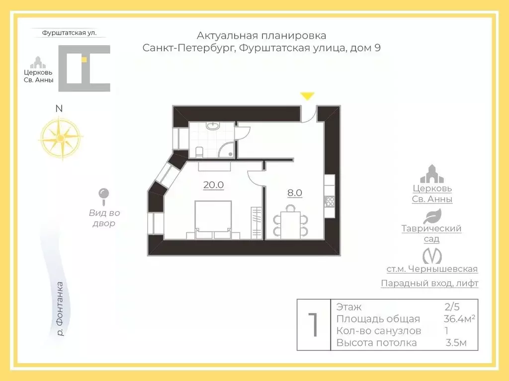 1-к кв. Санкт-Петербург Фурштатская ул., 9 (36.4 м) - Фото 1