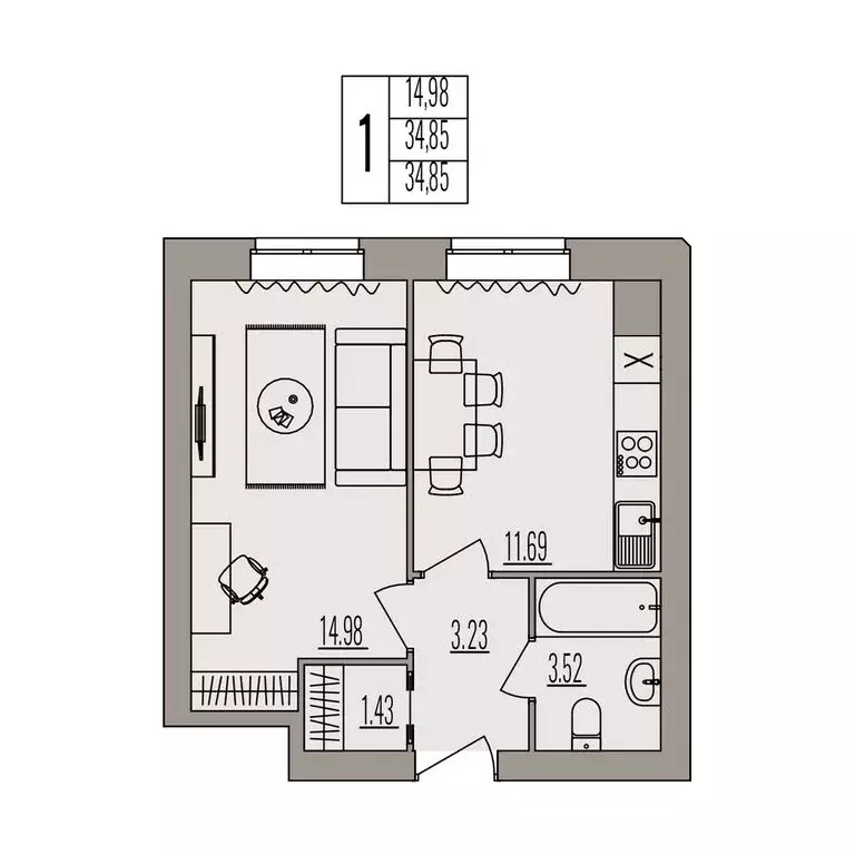1-комнатная квартира: Волгоград, улица Землячки, 84/5 (34.85 м) - Фото 1