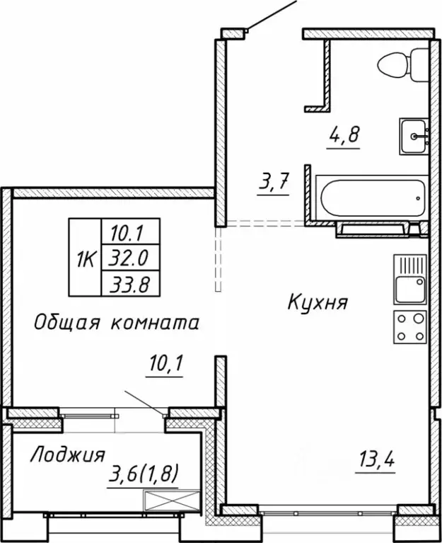 Свободной планировки кв. Новосибирская область, Новосибирск  (33.8 м) - Фото 0