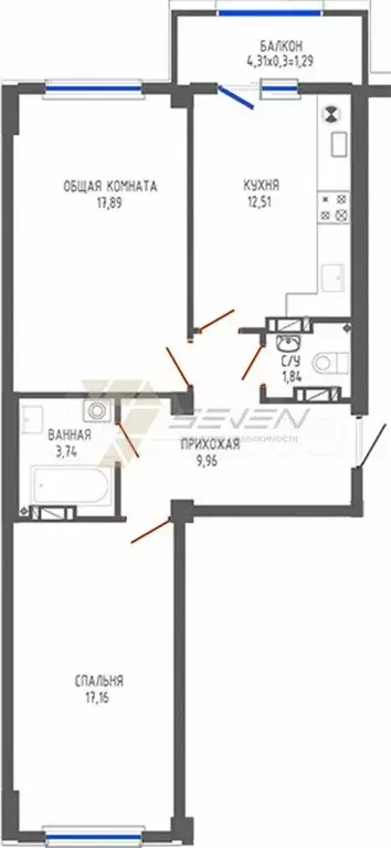 2-к. квартира, 67 м, 3/9 эт. - Фото 0