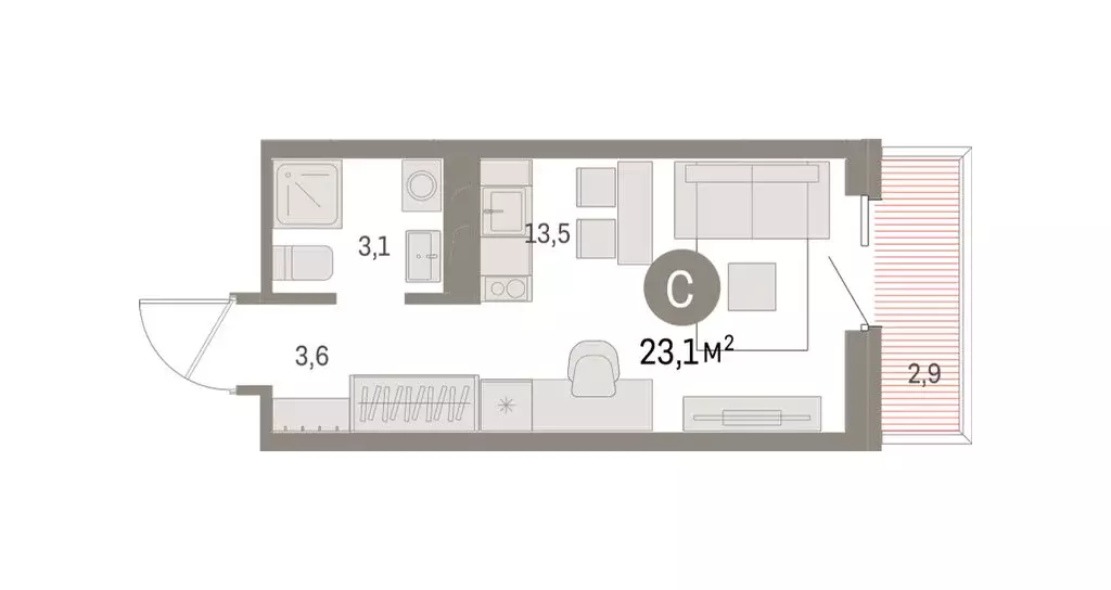 Квартира-студия: Курган, жилой район Центральный, ЖК Дом Кино (23.06 ... - Фото 2