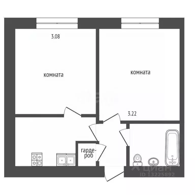 2-к кв. Вологодская область, Вологда ул. Чехова, 17 (33.5 м) - Фото 2