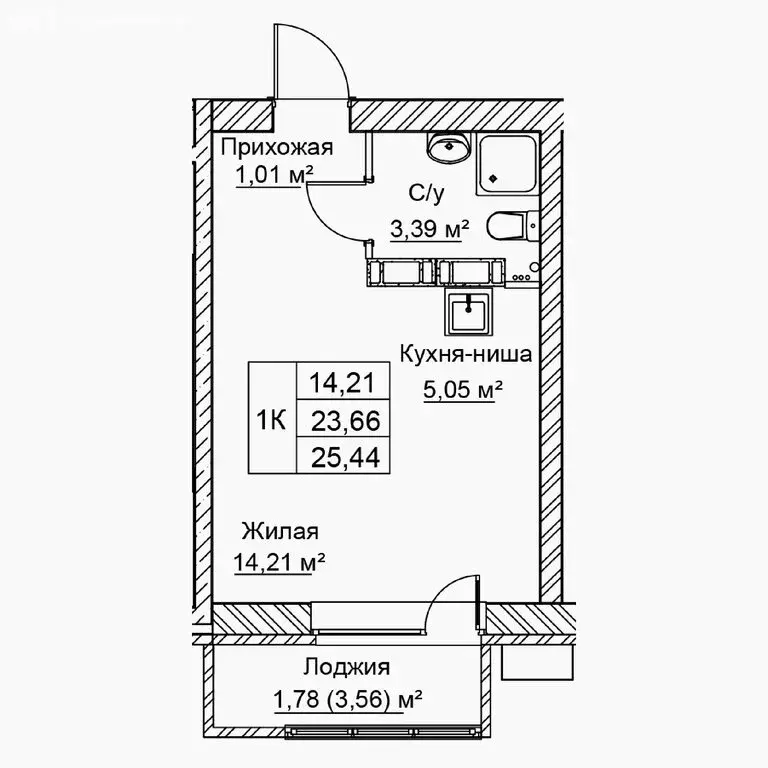 1-комнатная квартира: Волгоград, улица Голубева, 1к1 (25.44 м) - Фото 1