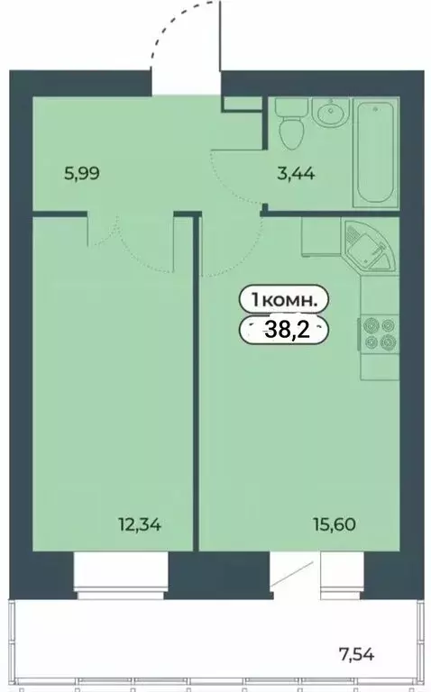 1-комнатная квартира: Красноярск, улица Светлова, 12 (38.2 м) - Фото 0