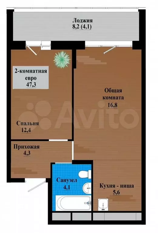 2-к. квартира, 47,3 м, 3/12 эт. - Фото 1