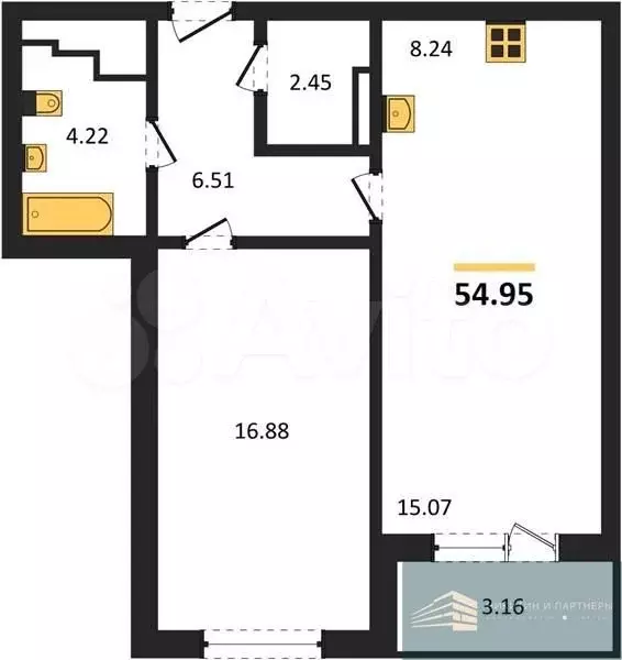 1-к. квартира, 55 м, 3/24 эт. - Фото 0