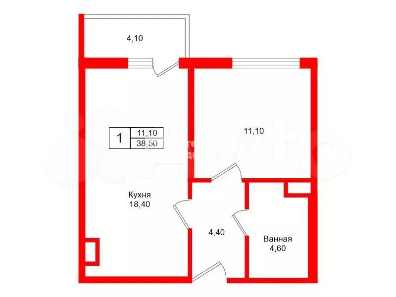 1-к. квартира, 38,5 м, 3/9 эт. - Фото 0