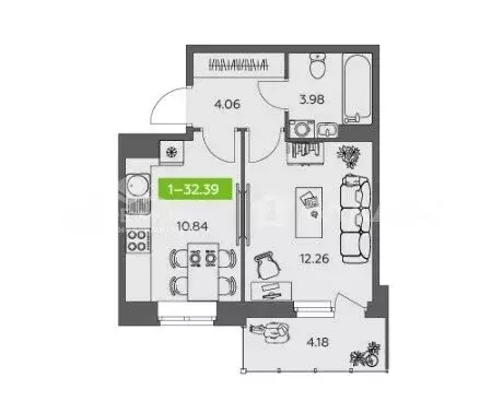 1-комнатная квартира: Северодвинск, Беломорский проспект, 3Ак2 (32.39 ... - Фото 1