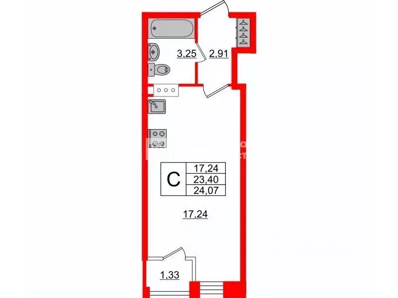 Студия Санкт-Петербург Планерная ул., 87к1 (24.0 м) - Фото 2