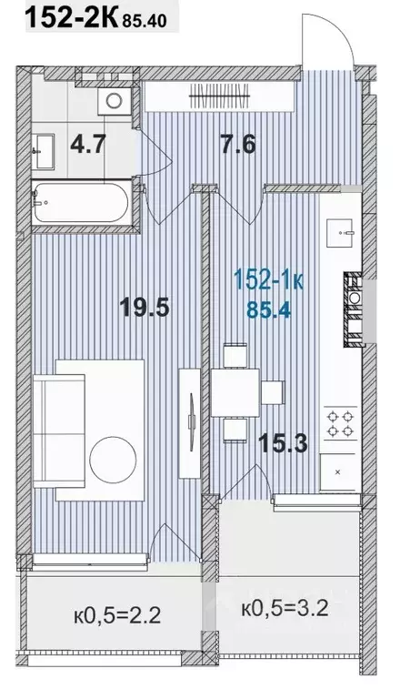 1-к кв. Калининградская область, Зеленоградск ул. Гагарина, 87 (52.5 ... - Фото 0