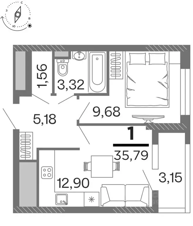 1-к кв. Рязанская область, Рязань Бирюзова Парк жилой комплекс (35.79 ... - Фото 1