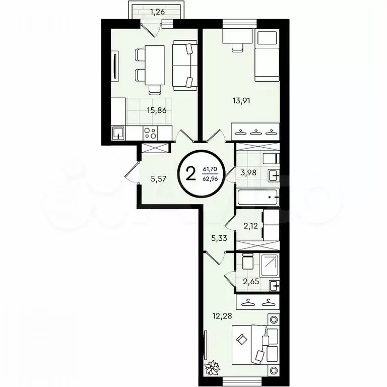 2-к. квартира, 63 м, 3/4 эт. - Фото 0