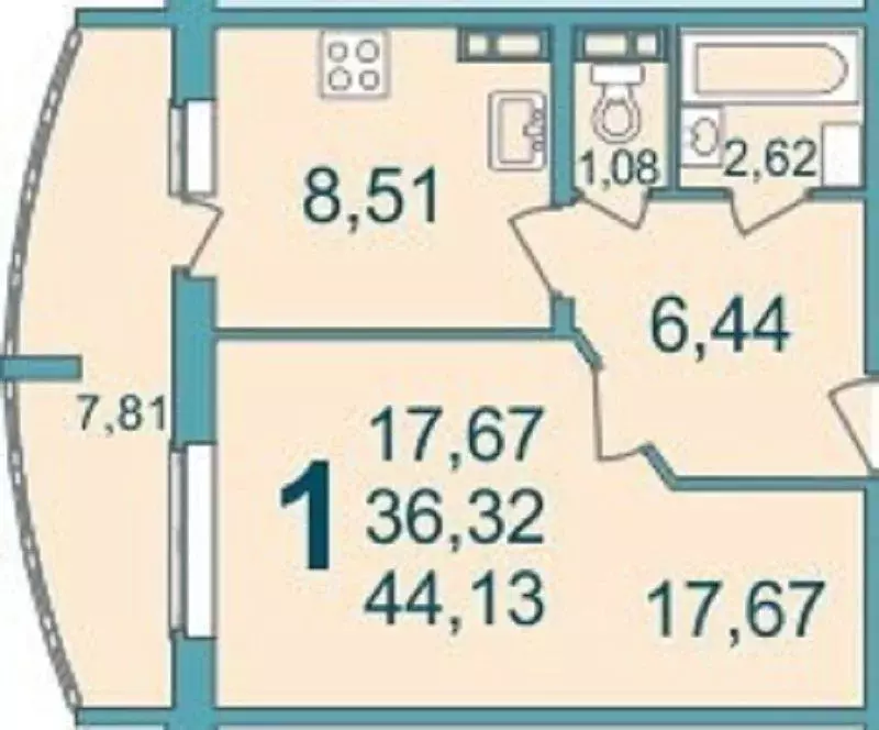 1-к кв. Белгородская область, Белгород ул. Макаренко, 22 (44.1 м) - Фото 1