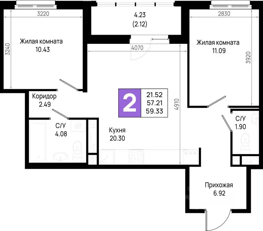 2-к кв. Ленинградская область, Всеволожский район, Свердловское ... - Фото 0